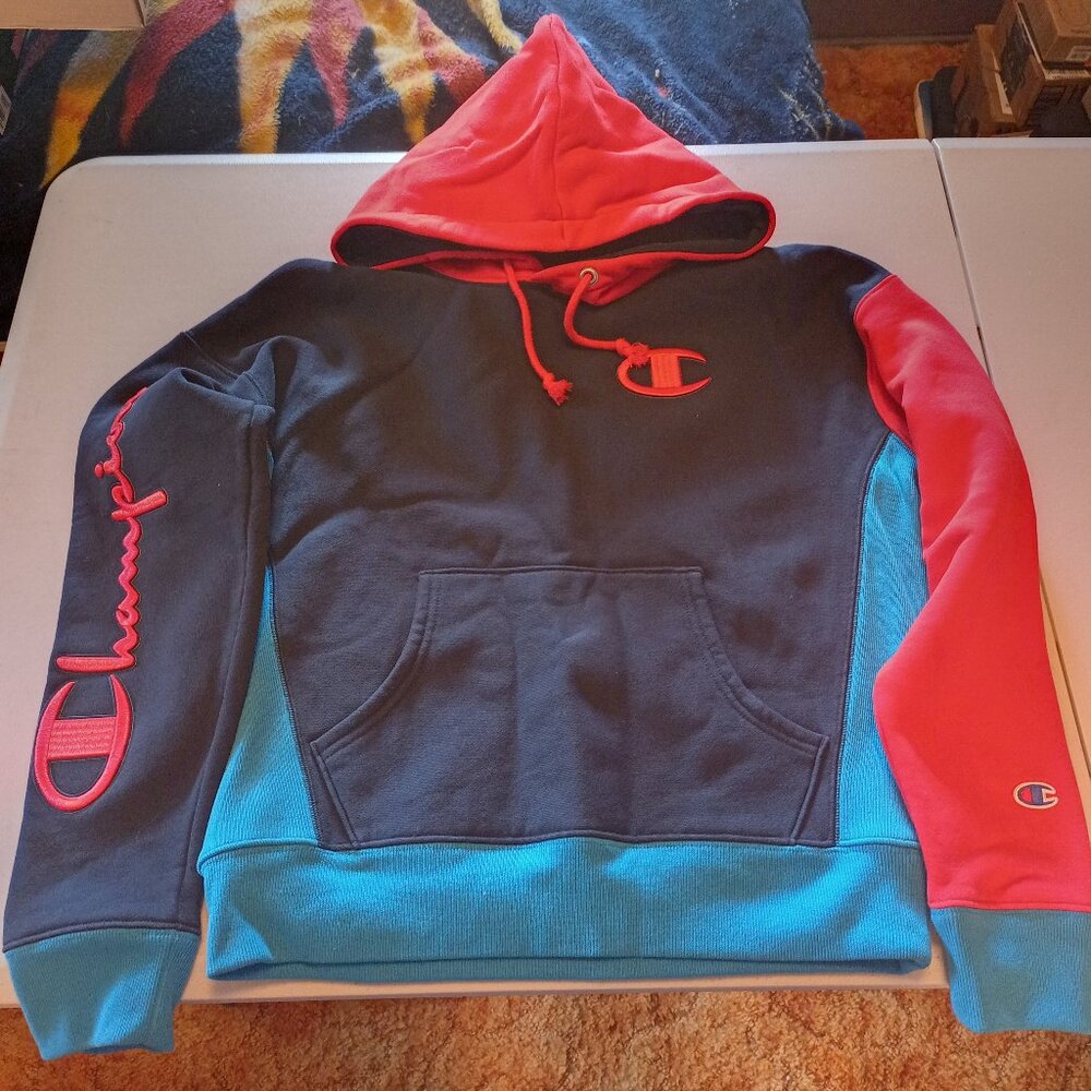 Champion Big Logo Spell Out Reverse Weave Womens Medium Hoodie EUC